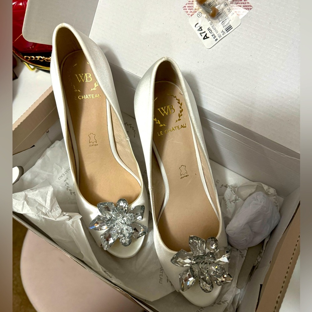Bridal Shoes with Crystal Flowers